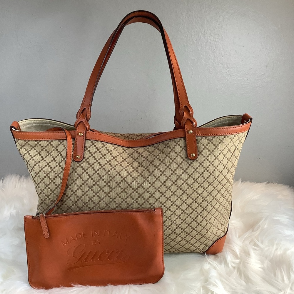🧡Gucci Orange/Beige Diamante Canvas and Leather Small Craft Tote🧡